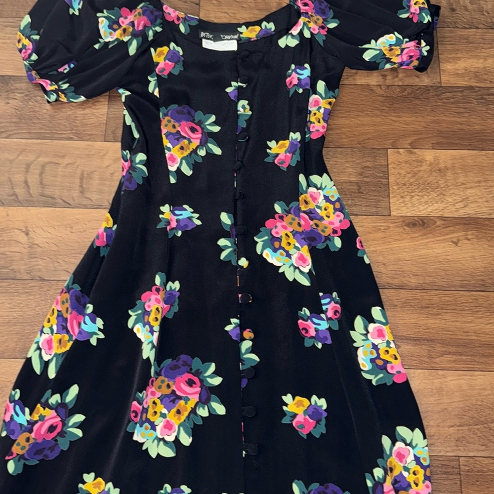 Betsey Johnson For Lew Magram Vintage Dress Size Small 90s Does 40s Puff Sleeve - Picture 4 of 16